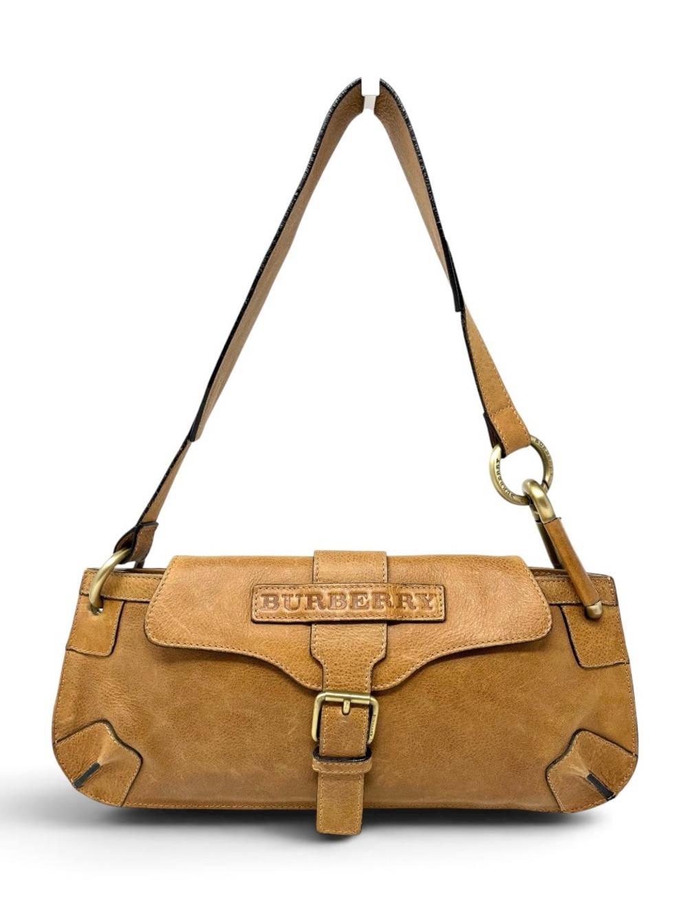 Authentic Vintage Burberry Y2K Mini Small Saddle Shoulder Bag Tan Brown Leather